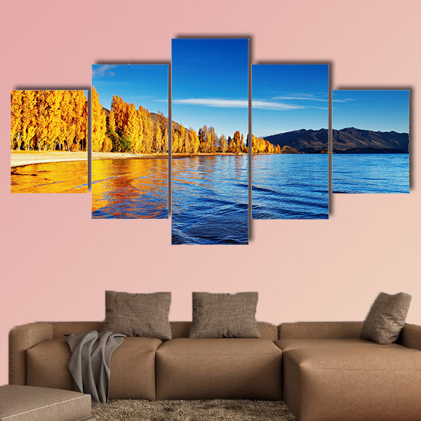 Autumn landscape, lake Wanaka, New Zealand Multi panel canvas wall art