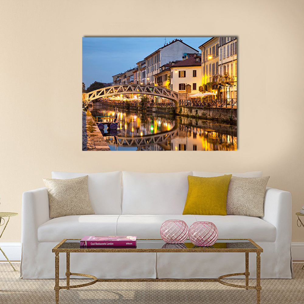 Pretty Bridge across the Naviglio Grande canal Italy multi panel canvas wall art