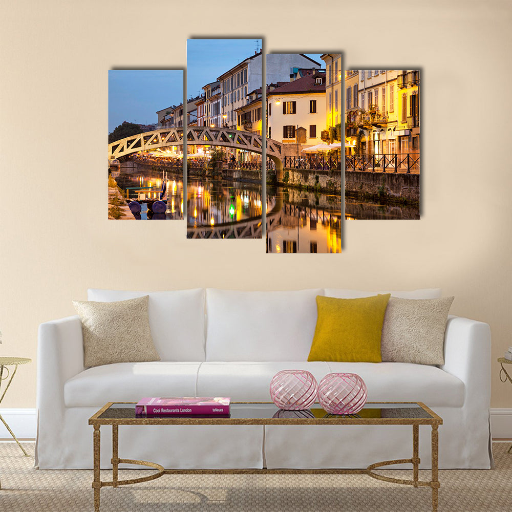 Pretty Bridge across the Naviglio Grande canal Italy multi panel canvas wall art