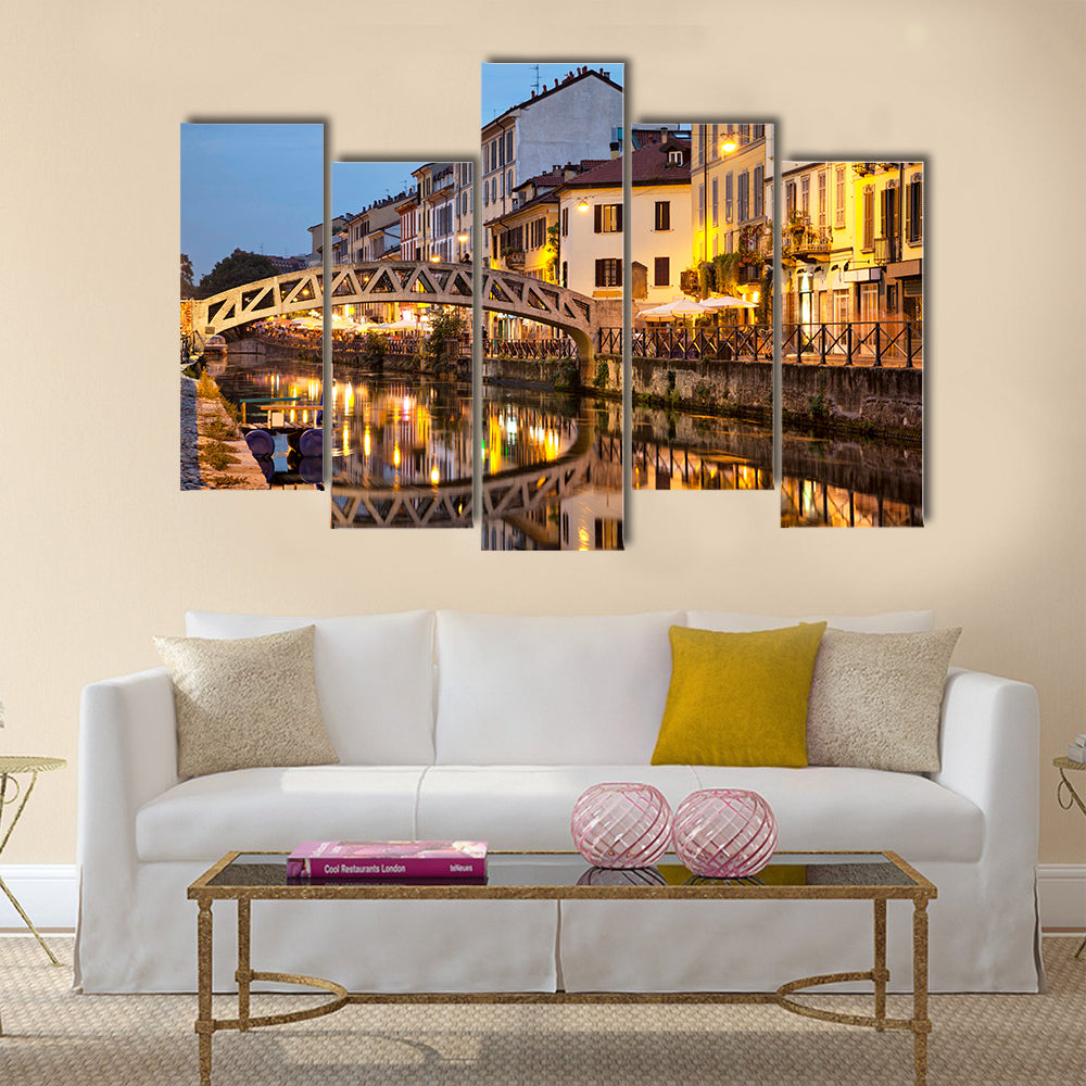 Pretty Bridge across the Naviglio Grande canal Italy multi panel canvas wall art