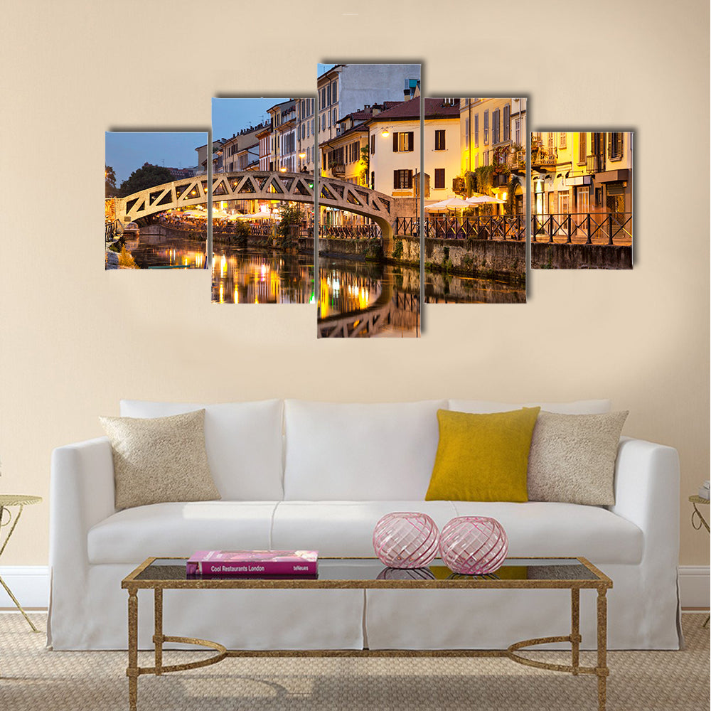 Pretty Bridge across the Naviglio Grande canal Italy multi panel canvas wall art