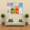 The Tree And Lake Reflection Of The Four Seasons Of The Year, Multi Panel Canvas Wall Art