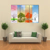 The Tree And Lake Reflection Of The Four Seasons Of The Year, Multi Panel Canvas Wall Art