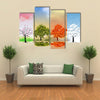 The Tree And Lake Reflection Of The Four Seasons Of The Year, Multi Panel Canvas Wall Art