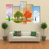 The Tree And Lake Reflection Of The Four Seasons Of The Year, Multi Panel Canvas Wall Art