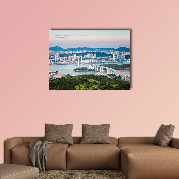 A bird's eye view of the bridge in xiamen haicang at dusk wall art