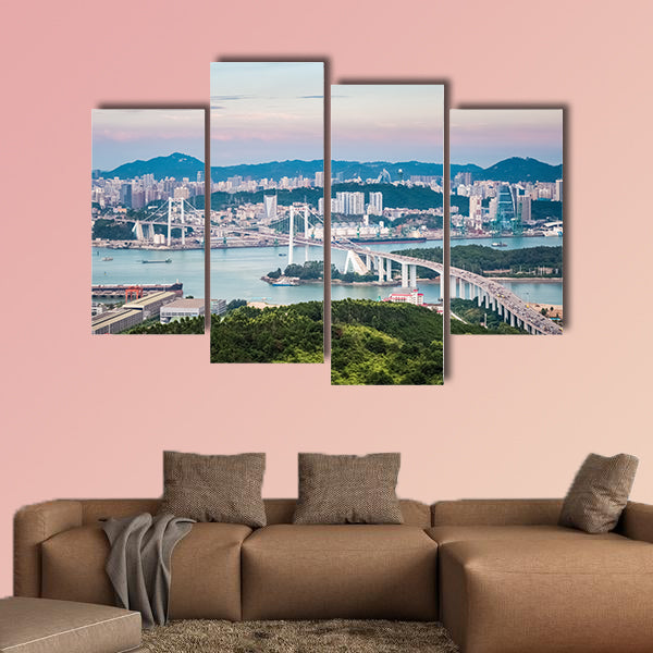 A bird's eye view of the bridge in xiamen haicang at dusk wall art