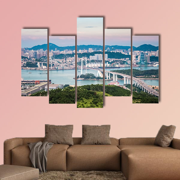 A bird's eye view of the bridge in xiamen haicang at dusk wall art