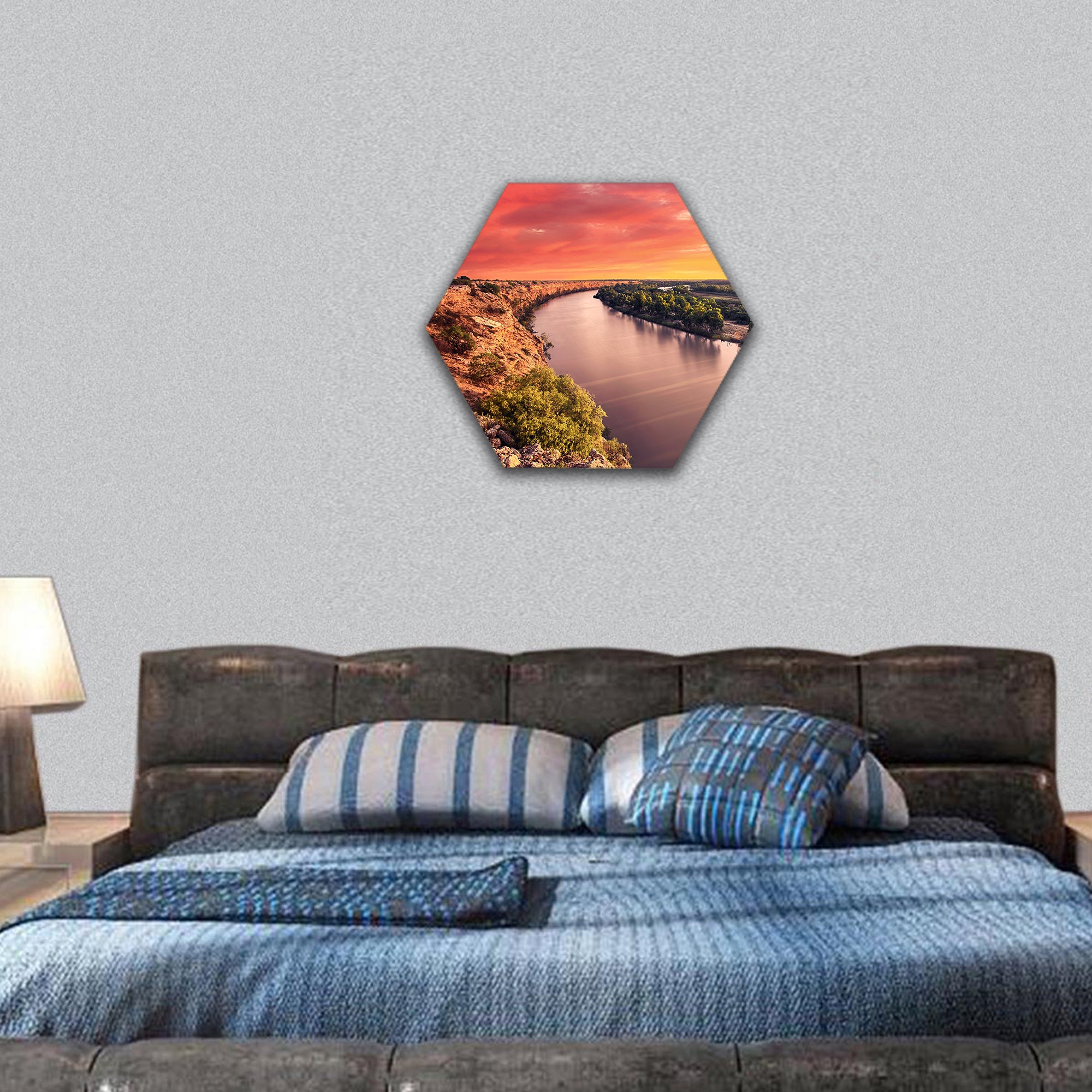 Stunning sunset on the River Murray hexagonal canvas wall art