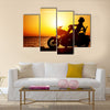 Motorcycle traveling the world girl resting on the beach road Multi panel canvas wall art