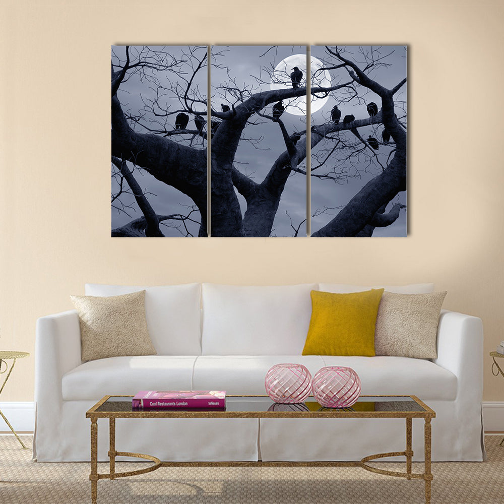 Vultures in a scary and spooky halloween scene Multi panel canvas wall art