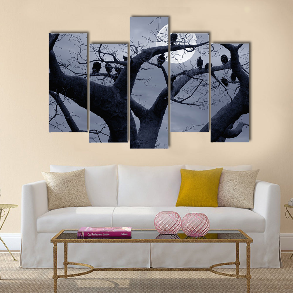 Vultures in a scary and spooky halloween scene Multi panel canvas wall art