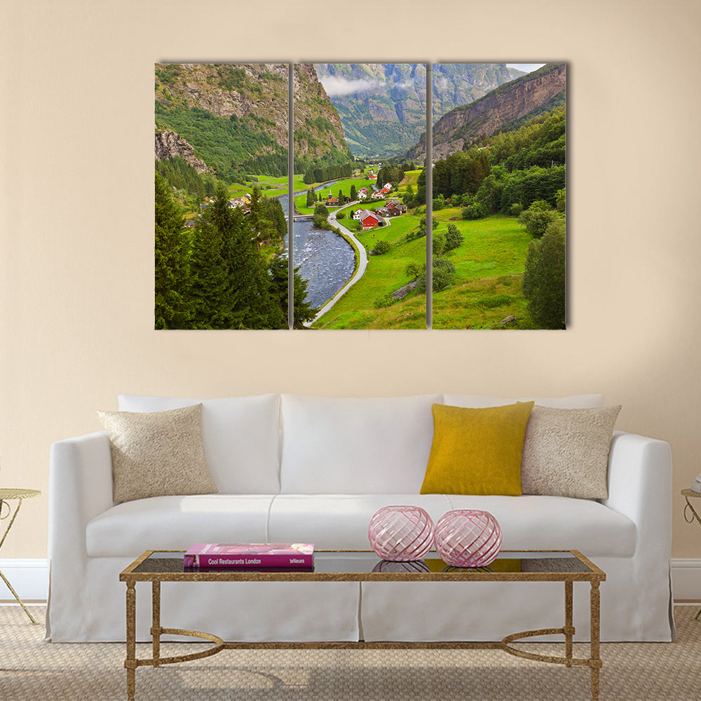 Village in Flam Norway nature and travel background multi panel canvas wall art