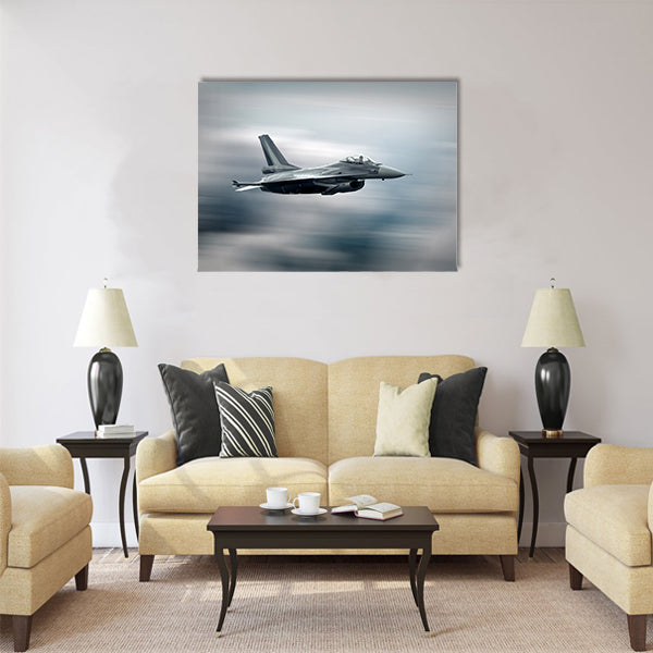 Military airplane at flying on the speed board multi panel canvas wall art