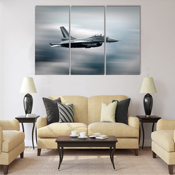 Military airplane at flying on the speed board multi panel canvas wall art