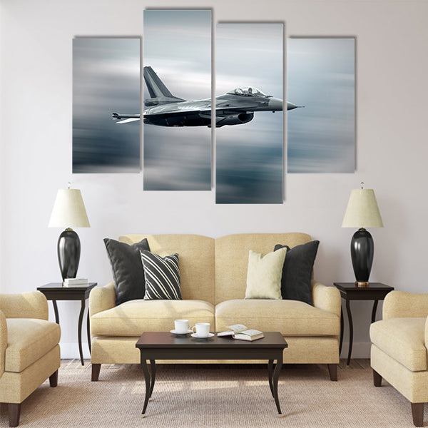 Military airplane at flying on the speed board multi panel canvas wall art