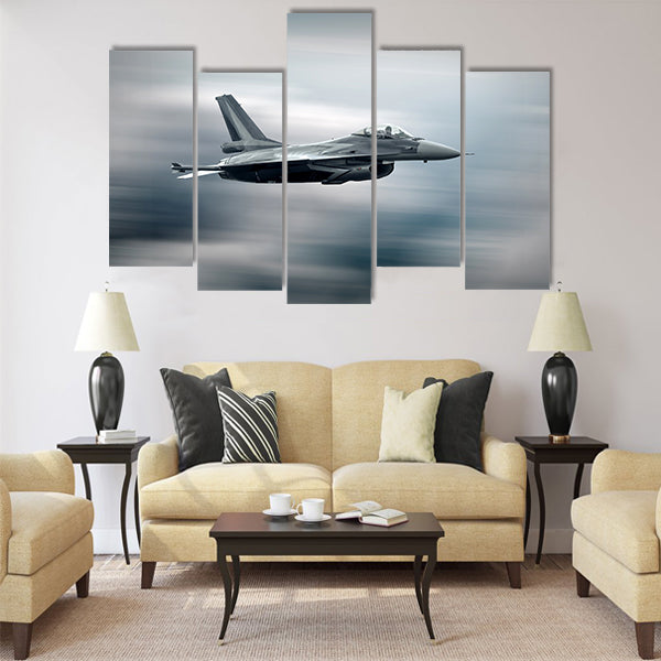 Military airplane at flying on the speed board multi panel canvas wall art