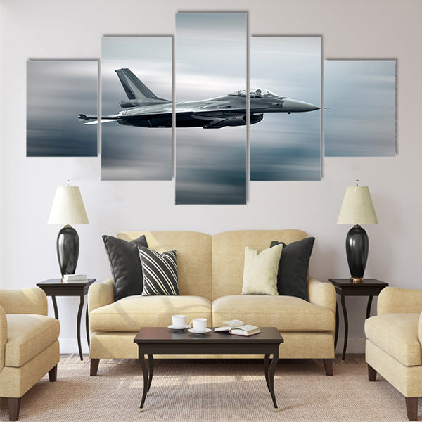 Military airplane at flying on the speed board multi panel canvas wall art