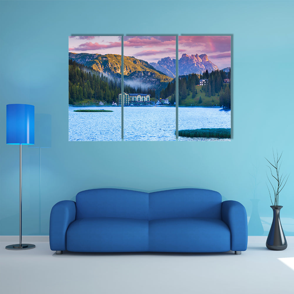 Beautiful Summer Morning On The Lake Misurina, In Italy Multi Panel Canvas Wall Art