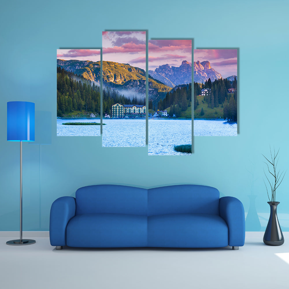 Beautiful Summer Morning On The Lake Misurina, In Italy Multi Panel Canvas Wall Art