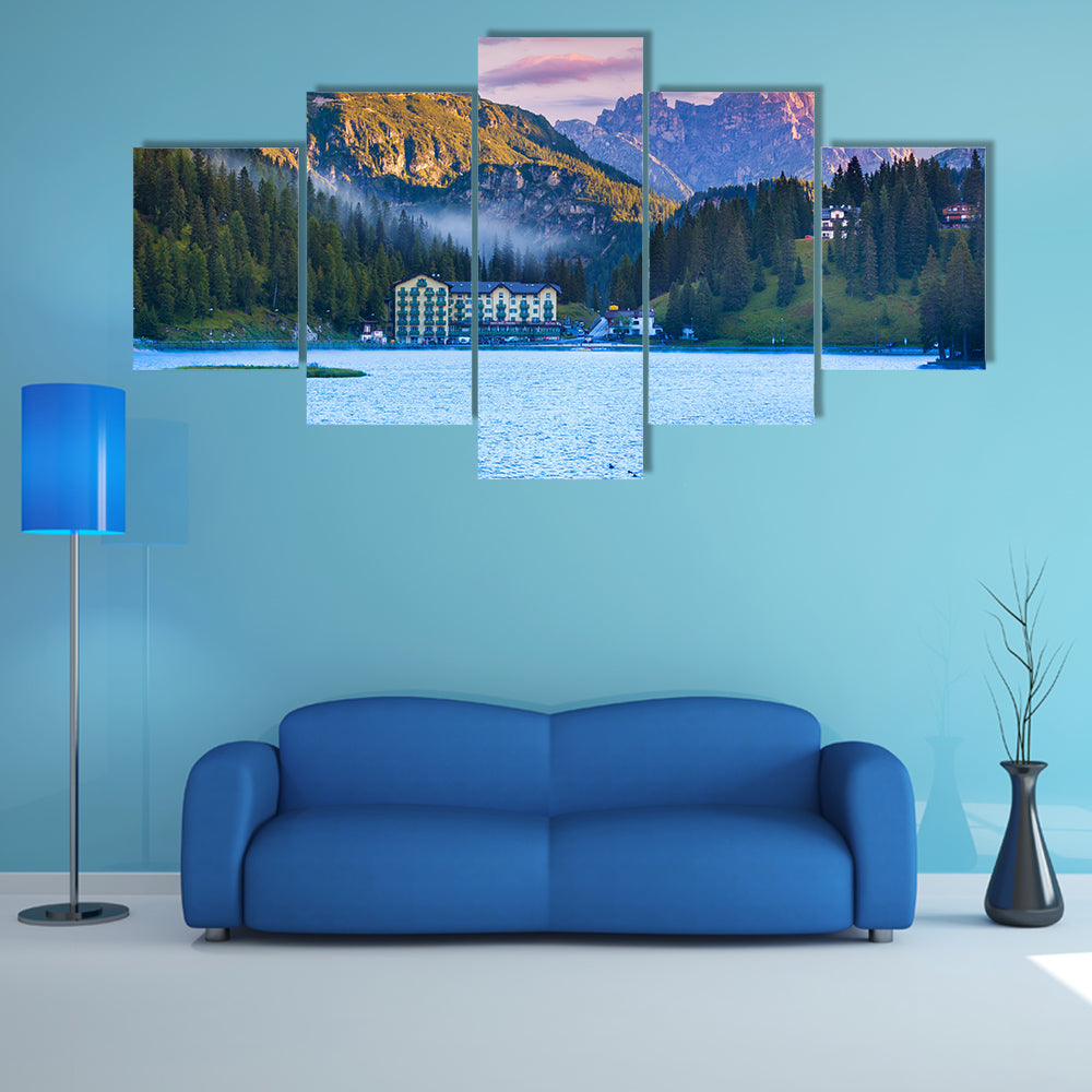 Beautiful Summer Morning On The Lake Misurina, In Italy Multi Panel Canvas Wall Art