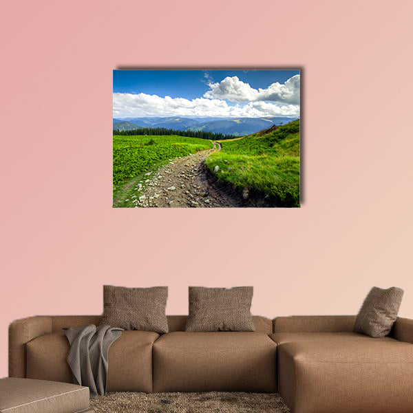 Summer landscape, mountain path with forest multi panel canvas wall art