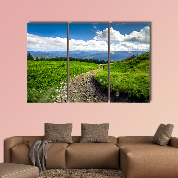 Summer landscape, mountain path with forest multi panel canvas wall art
