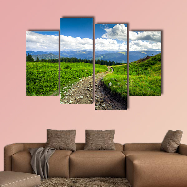Summer landscape, mountain path with forest multi panel canvas wall art