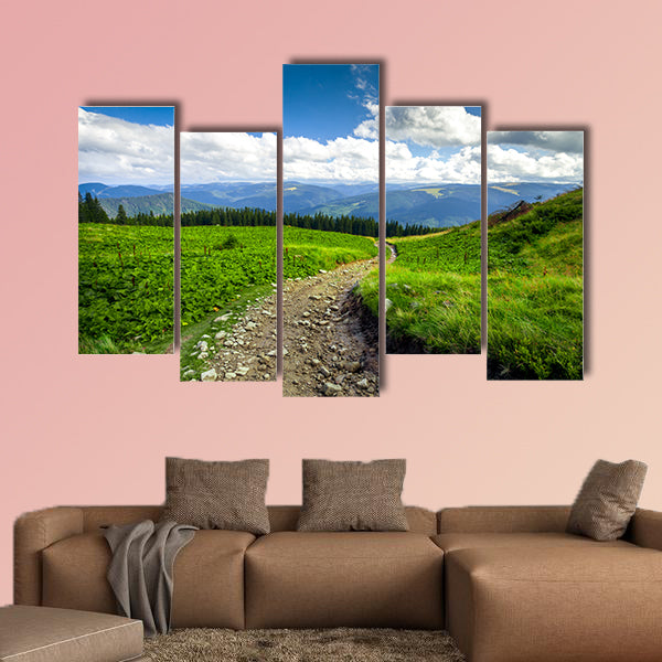 Summer landscape, mountain path with forest multi panel canvas wall art
