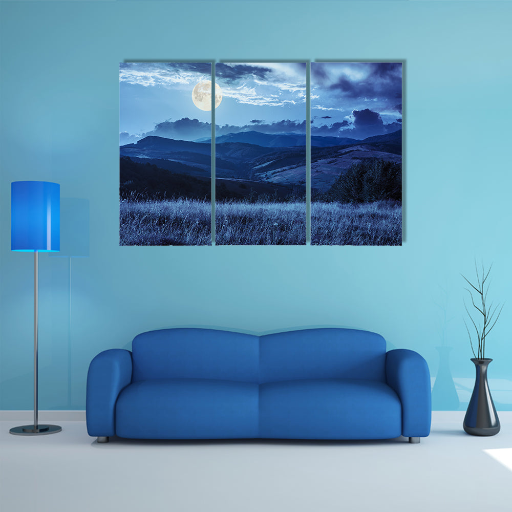 Mountain Summer Landscape Trees Near Meadow And Forest On Hillside Multi Panel Canvas Wall Art