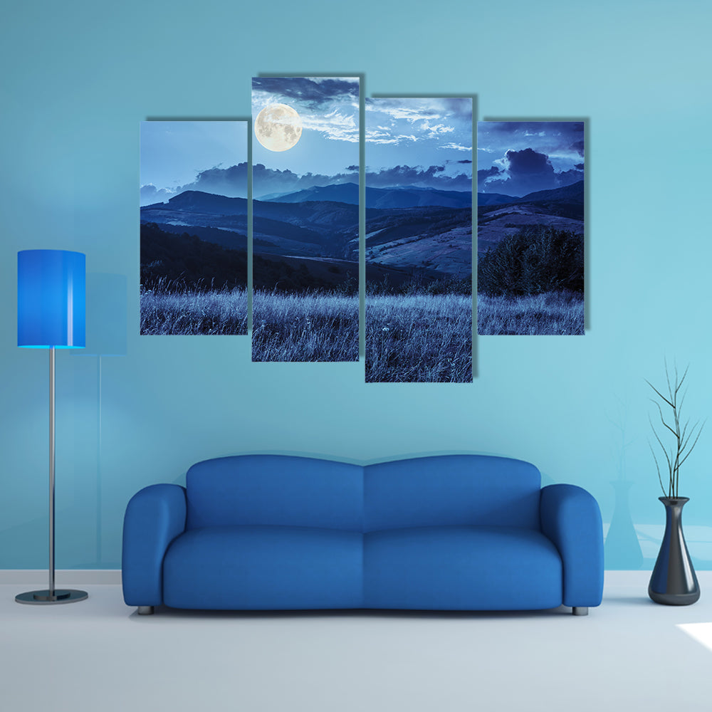 Mountain Summer Landscape Trees Near Meadow And Forest On Hillside Multi Panel Canvas Wall Art