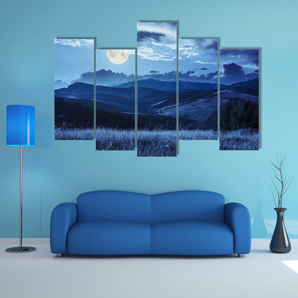Mountain Summer Landscape Trees Near Meadow And Forest On Hillside Multi Panel Canvas Wall Art