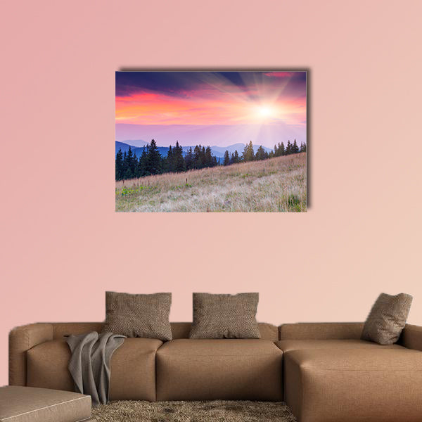Majestic mountains landscape under morning multi panel canvas wall art