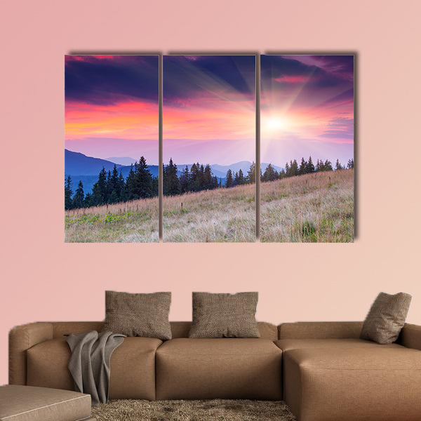Majestic mountains landscape under morning multi panel canvas wall art