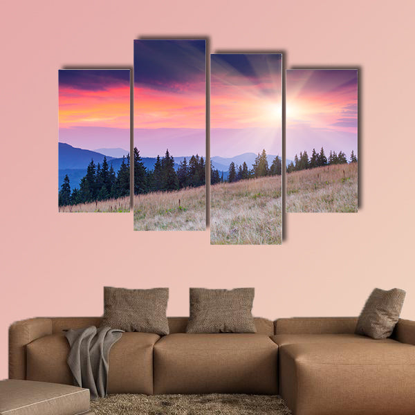 Majestic mountains landscape under morning multi panel canvas wall art