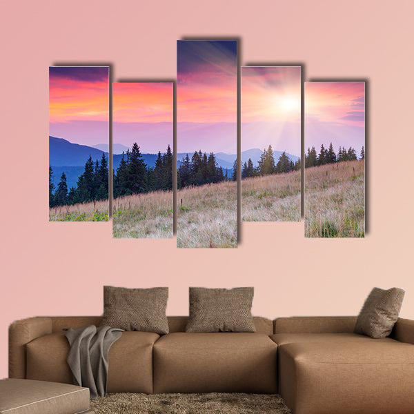 Majestic mountains landscape under morning multi panel canvas wall art