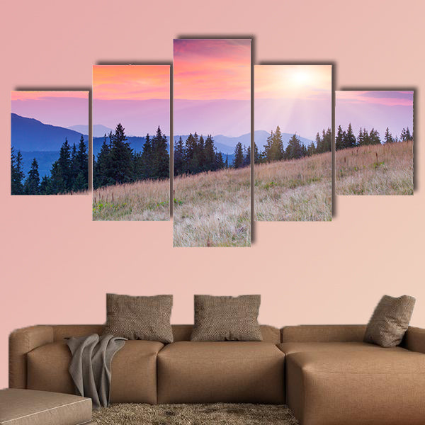 Majestic mountains landscape under morning multi panel canvas wall art