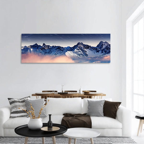 Milky Way over the winter mountains panoramic canvas wall art
