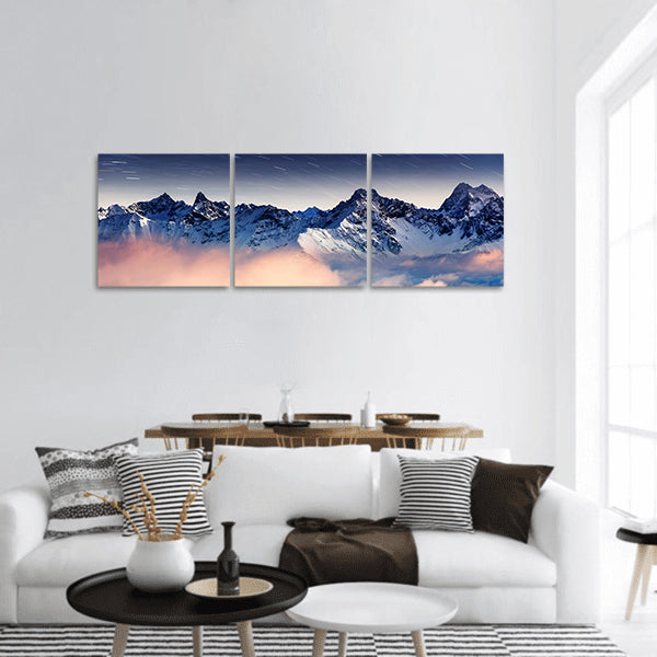Milky Way over the winter mountains panoramic canvas wall art