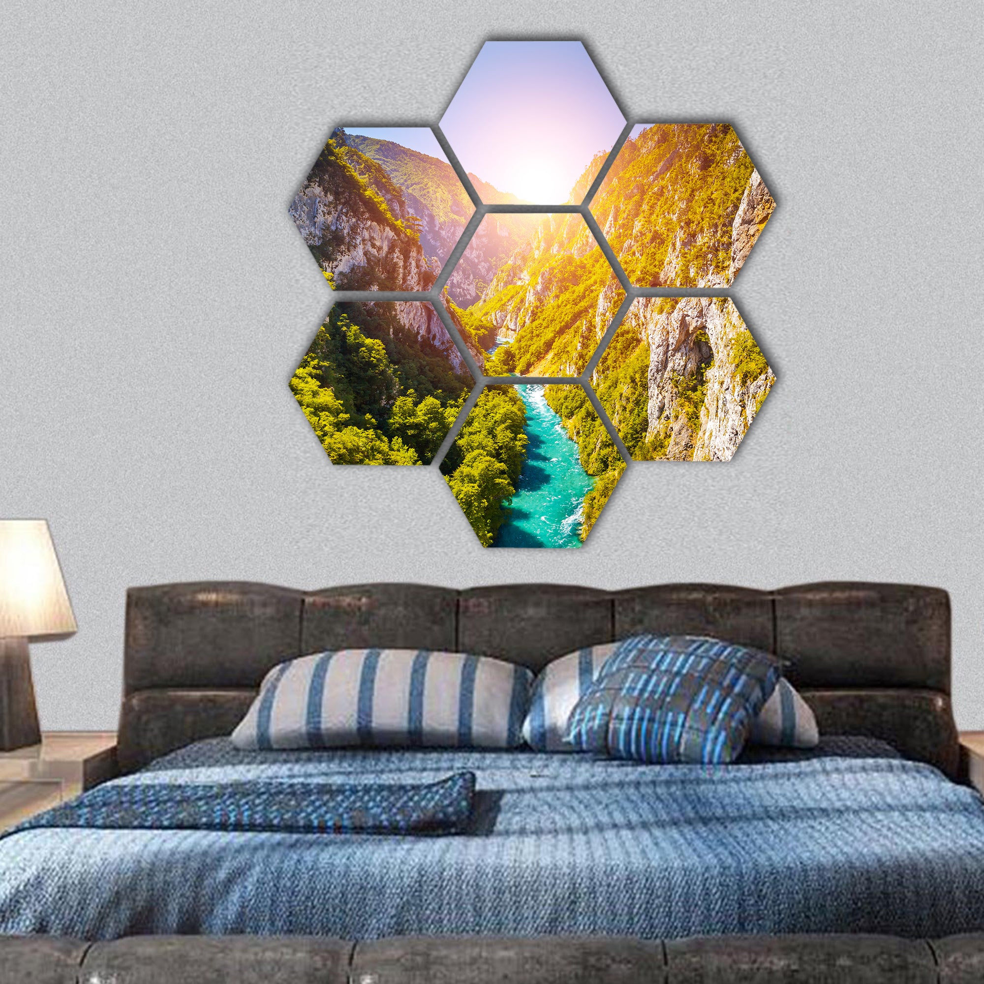 Piva Canyon with its fantastic reservoir hexagonal canvas wall art