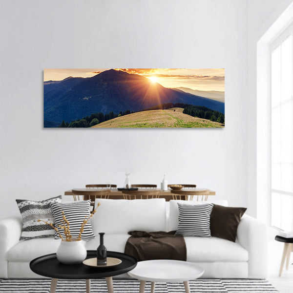 Mountains Glow overcast sky. Carpathian, Ukraine, Europe panoramic canvas wall art
