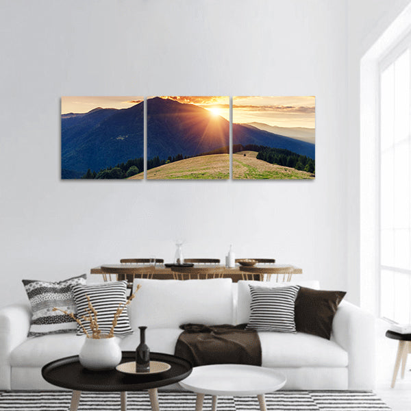 Mountains Glow overcast sky. Carpathian, Ukraine, Europe panoramic canvas wall art