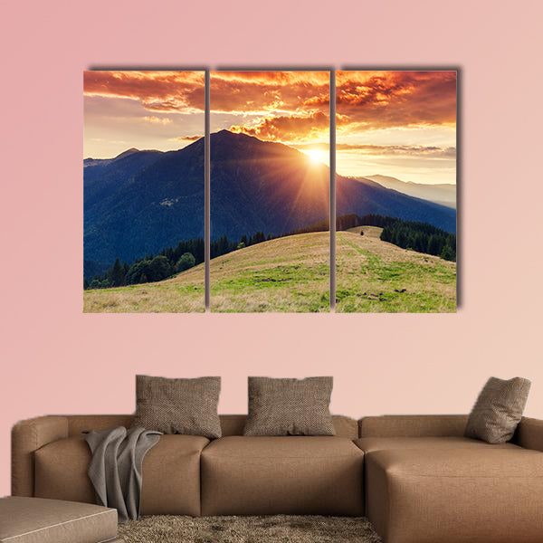 Mountains glow by sunlight, Europe multi panel canvas wall art