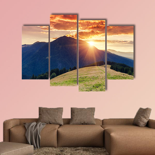 Mountains glow by sunlight, Europe multi panel canvas wall art