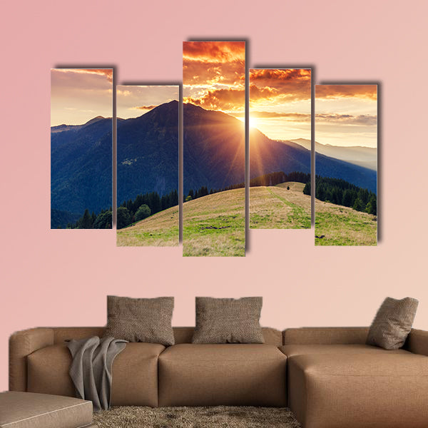 Mountains glow by sunlight, Europe multi panel canvas wall art