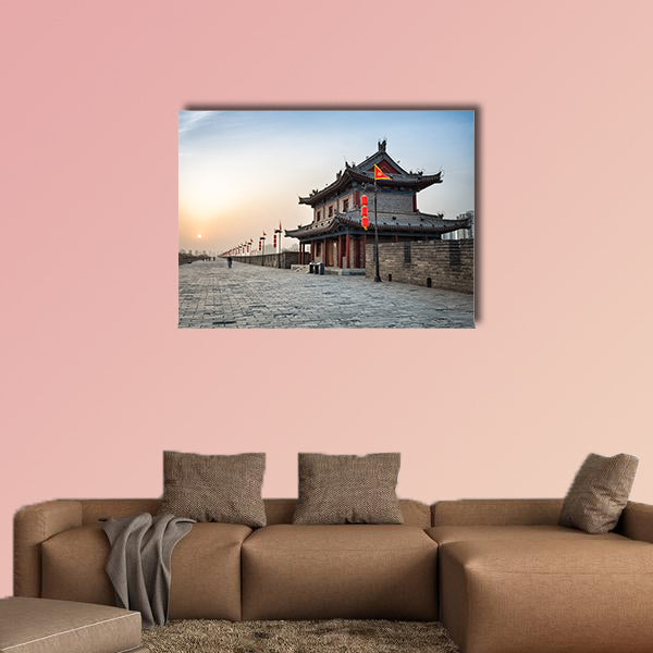 Xian city wall and ancient tower at dusk multi panel canvas wall art