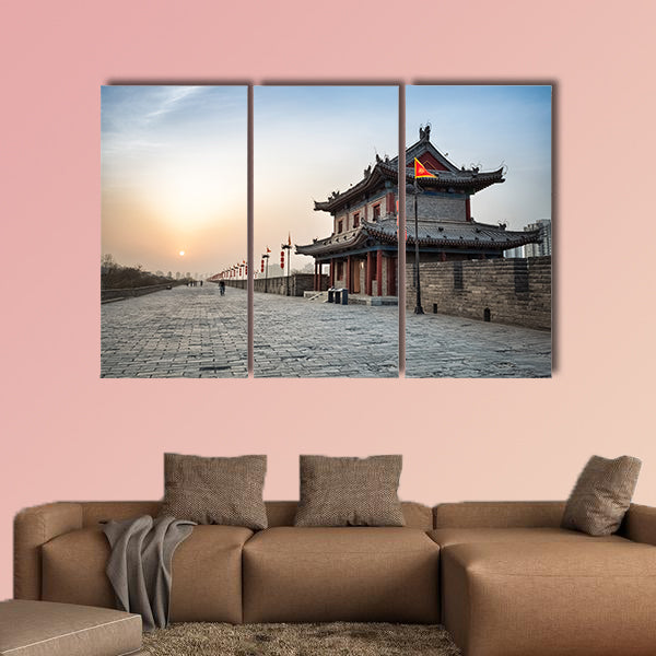 Xian city wall and ancient tower at dusk multi panel canvas wall art