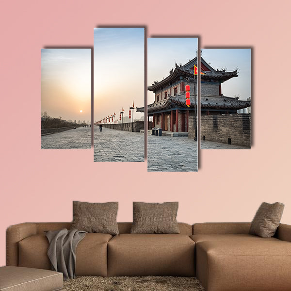 Xian city wall and ancient tower at dusk multi panel canvas wall art