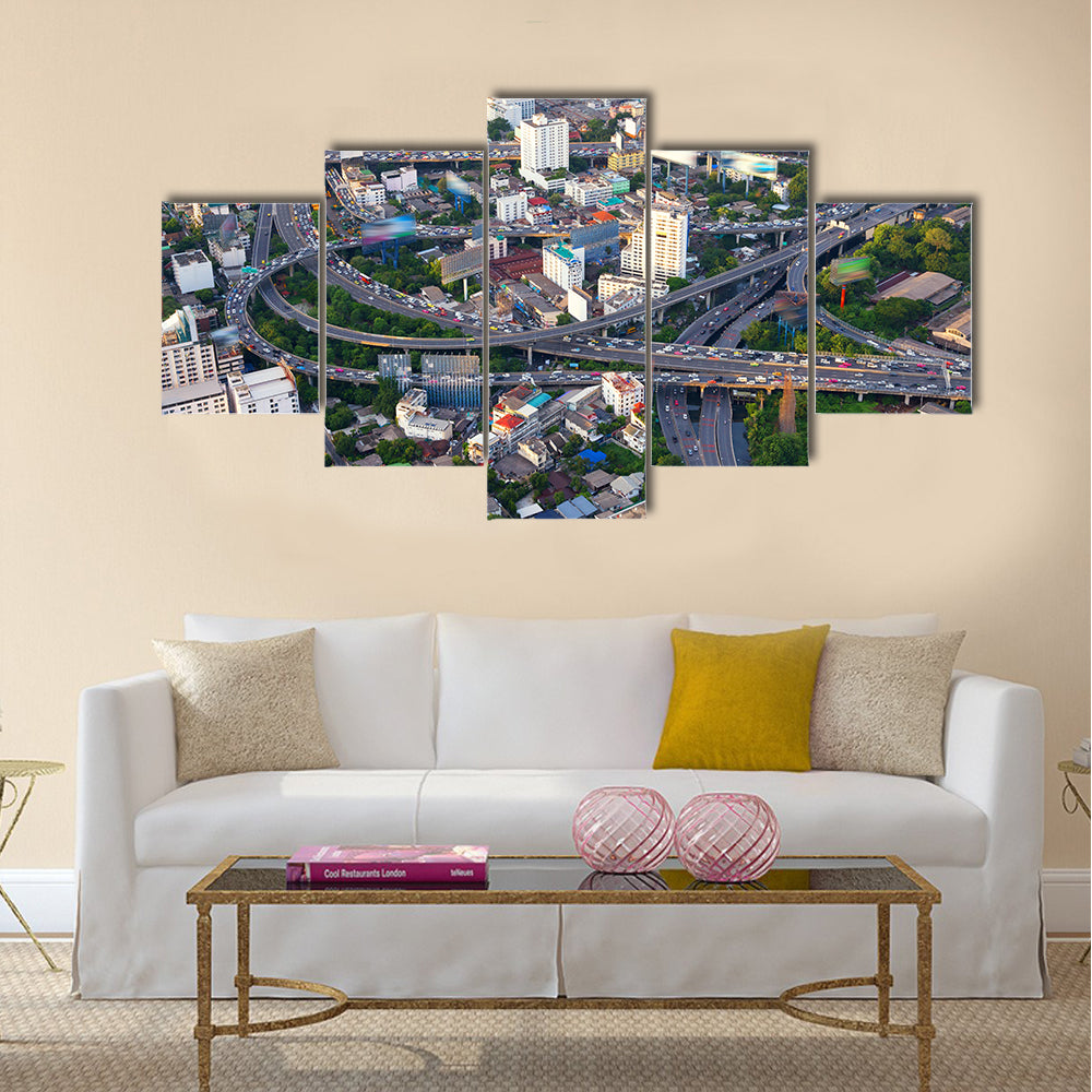 urban cityscape of busy traffic multi panel canvas wall art
