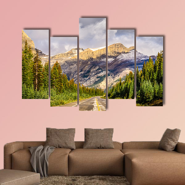 Scenic view of the road on Ice fields parkway, Canadian Rockies, multi panel canvas wall art